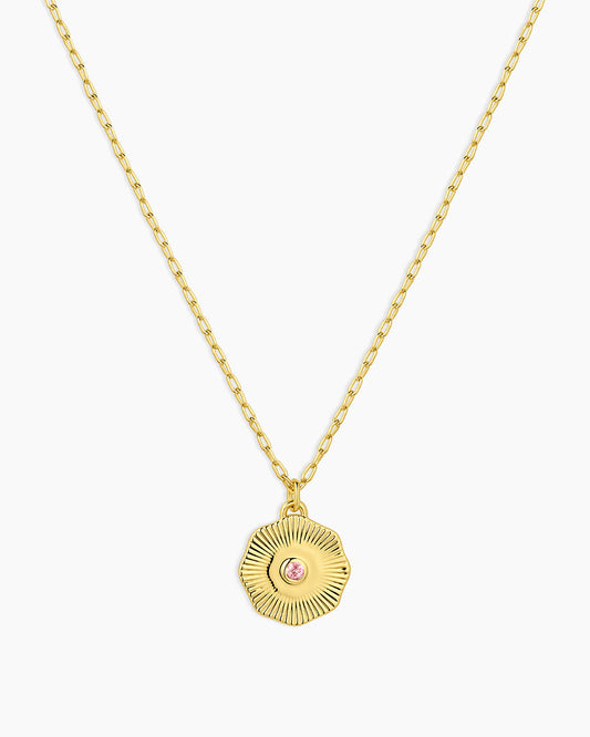 Birthstone Coin Necklace || option::18K Gold Plated, Pink Tourmaline - October