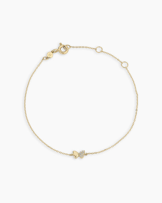 Diamond Bond Butterfly Bracelet || option::14K Solid Gold, Single - Diamonds Right
