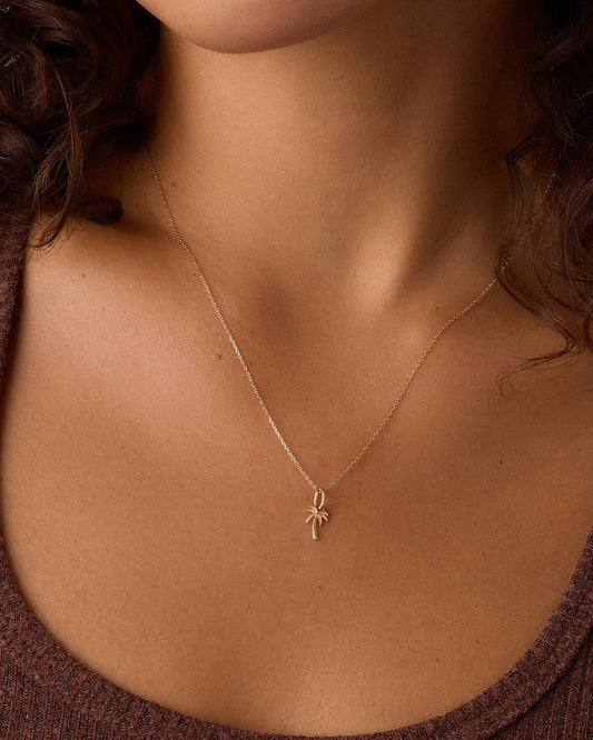 14K Gold Palm Charm Necklace || option::14K Solid Gold
