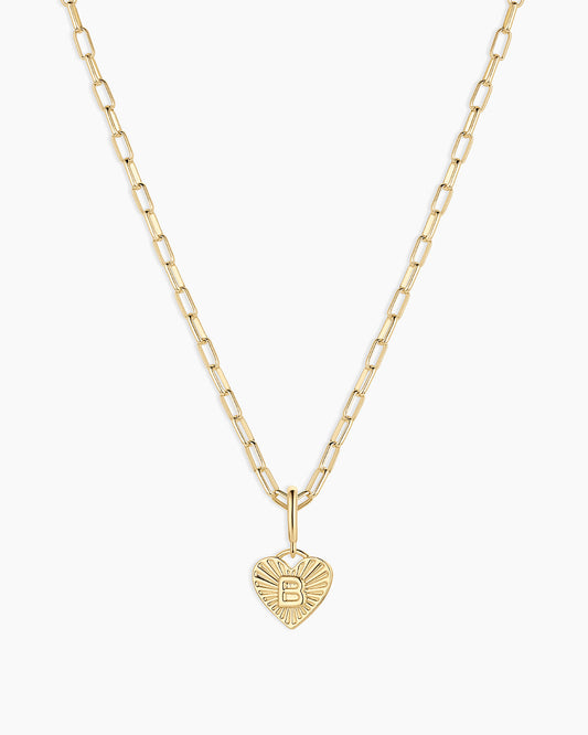 Vintage Heart Alphabet Charm Necklace - B || option::18K Gold Plated, B