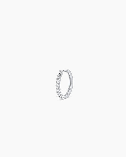 Woman wearing Classic Gold Huggie || option::14K Solid White Gold, 11mm