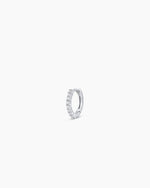 Woman wearing Classic Gold Huggie || option::14K Solid White Gold, 9mm