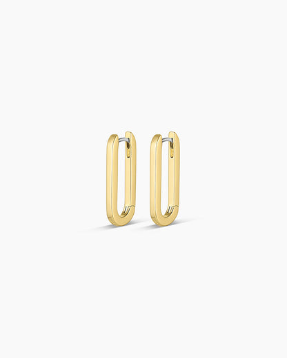 18K Gold Plated Rectangle Huggies,Parker Huggies, rectangle hoops, link hoops || option::18K Gold Plated