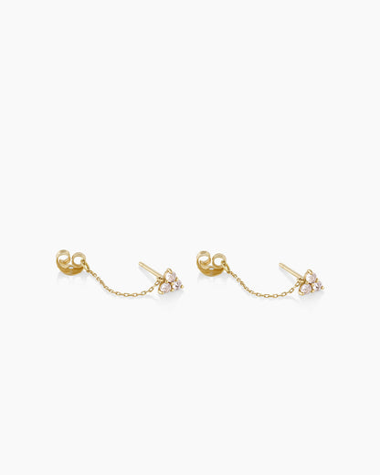 Woman wearing White Sapphire Chain Huggie || option::14K Solid Gold