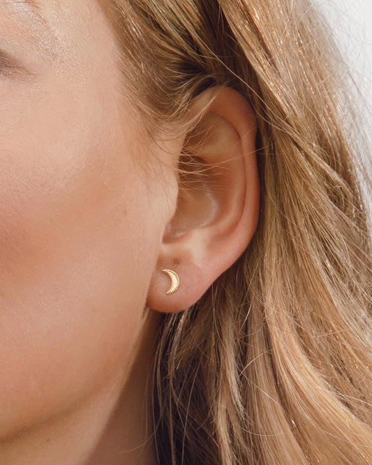 Moon Charm Stud || option::18K Gold Plated, Moon
