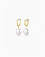 Reese Pearl Huggies || option::18K Gold Plated