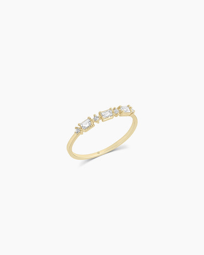 Baguette White Topaz andDiamond Ring || option::14K Solid Gold