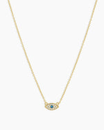 White CZ / London Blue Nanogem Evil Eye Charm Necklace necklace for protection || option:: 18K Gold Plated