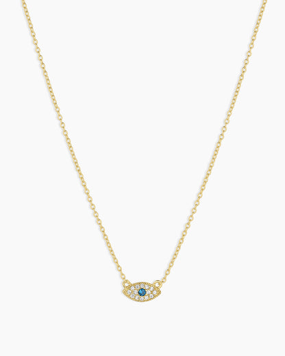 White CZ / London Blue Nanogem Evil Eye Charm Necklace necklace for protection || option:: 18K Gold Plated
