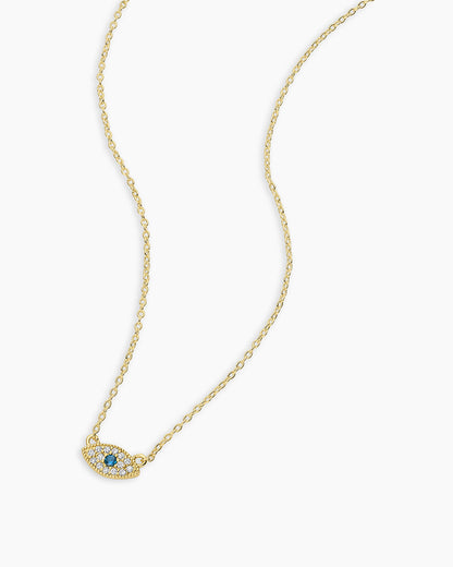 White CZ / London Blue Nanogem Evil Eye Charm Necklace necklace for protection || option:: 18K Gold Plated