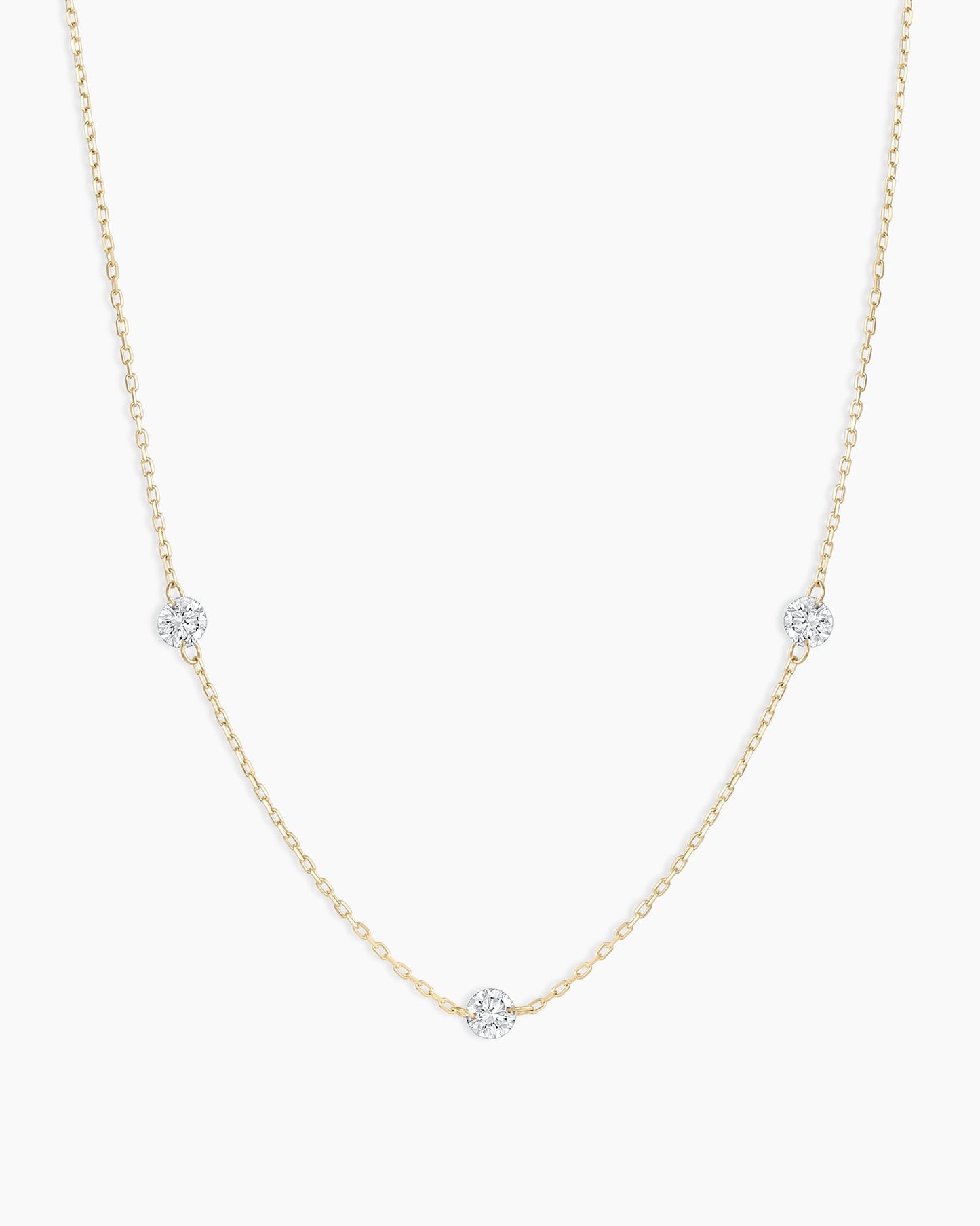 Floating Diamond Stationary Trio Necklace || option::18K Solid Gold