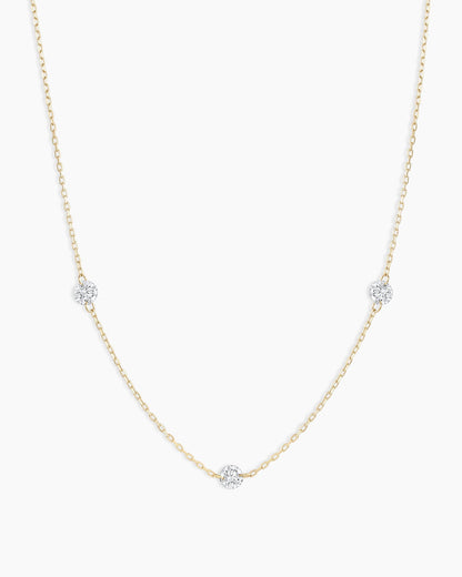 Floating Diamond Stationary Trio Necklace || option::18K Solid Gold