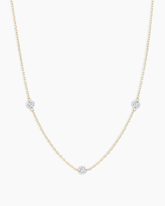 Floating Diamond Stationary Trio Necklace || option::18K Solid Gold