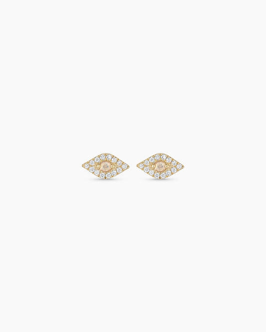 Diamond Evil Eye Studs || option::14K Solid Gold
