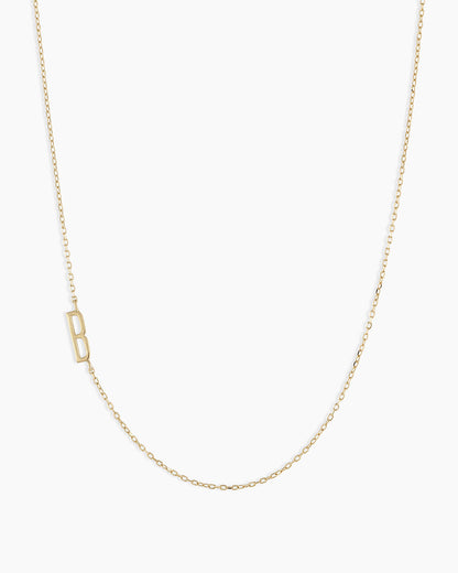 Woman wearing Alphabet Necklace || option::14K Solid Gold, B