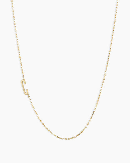 Woman wearing Alphabet Necklace || option::14K Solid Gold, C
