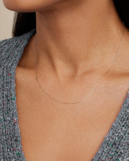 Woman wearing Alphabet Necklace || option::14K Solid Gold, G