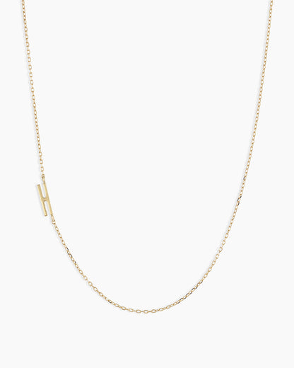 Woman wearing Alphabet Necklace || option::14K Solid Gold, H