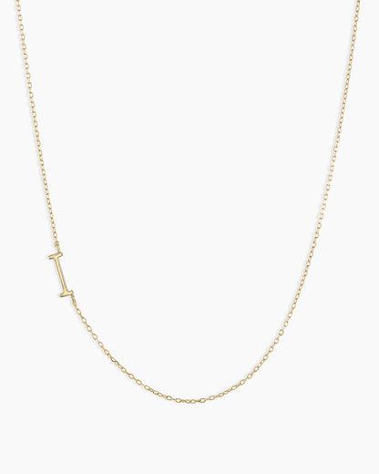 Woman wearing Alphabet Necklace || option::14K Solid Gold, I