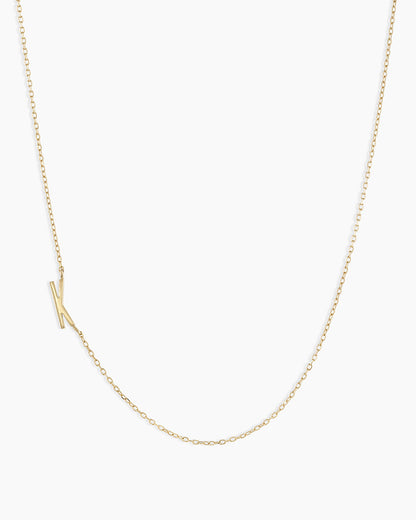 Woman wearing Alphabet Necklace || option::14K Solid Gold, K