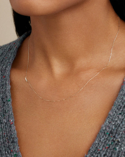 Woman wearing Alphabet Necklace || option::14K Solid Gold, K