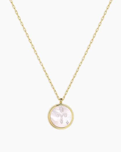 Zodiac Necklace - Gemini, Astrology Coin Necklace, Gemini Necklace || option::18K Gold Plated, Aries