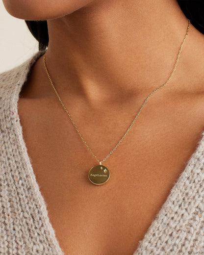 Zodiac Necklace - Sagittarius, Astrology Coin Necklace, Sagittarius Necklace || option::18K Gold Plated, Sagittarius
