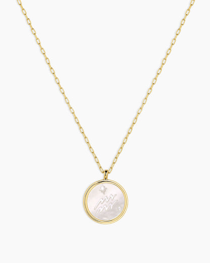 Zodiac Necklace - Aquarius, Astrology Coin Necklace, Aquarius Necklace || option::18K Gold Plated, Aquarius