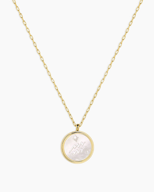 Zodiac Necklace - Aquarius, Astrology Coin Necklace, Aquarius Necklace || option::18K Gold Plated, Aquarius