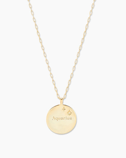 Zodiac Necklace - Aquarius, Astrology Coin Necklace, Aquarius Necklace || option::18K Gold Plated, Aquarius