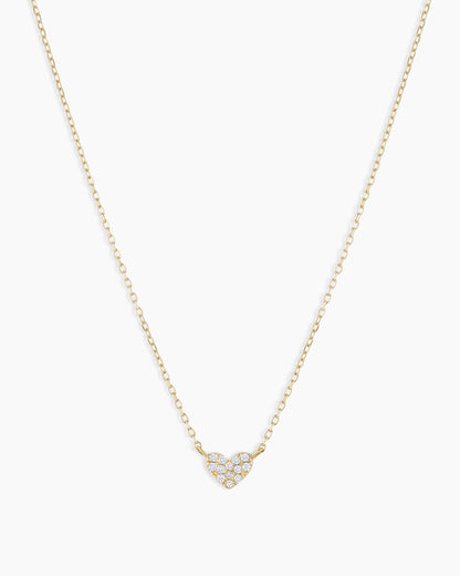 Diamond Pave Heart Charm Necklace || option::14K Solid Gold