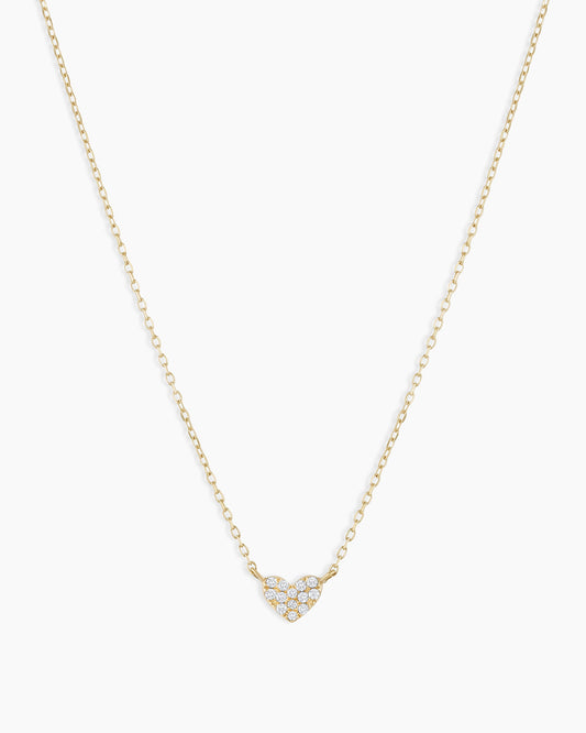 Diamond Pave Heart Charm Necklace || option::14K Solid Gold