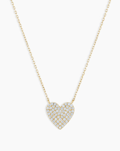 Diamond Pave Heart Necklace || option::14K Solid Gold