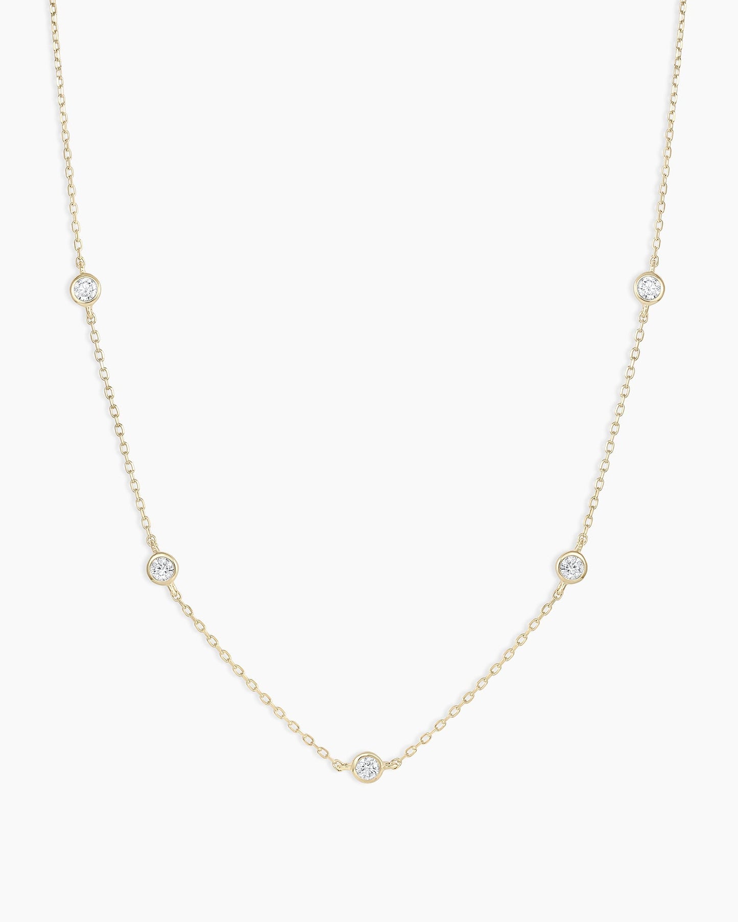 Classic Five Diamond Necklace || option::14K Solid Gold