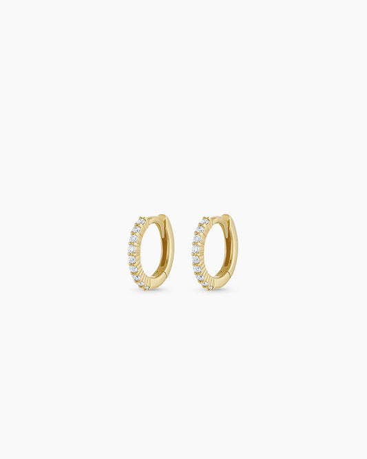 Diamond Pave 9 mm Huggie || option::14K Solid Gold, 9mm