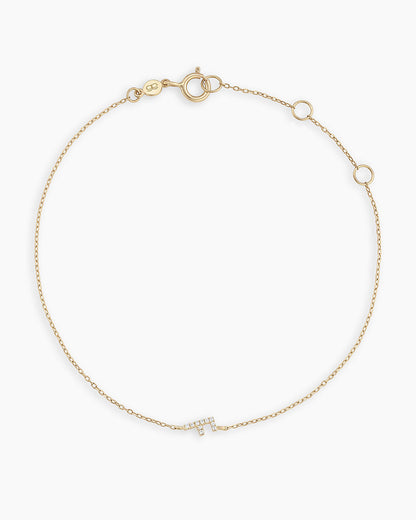 Diamond Pavé Alphabet Bracelet #F || option::14K Solid Gold, F