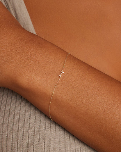 Diamond Pavé Alphabet Bracelet #I || option::14K Solid Gold, I