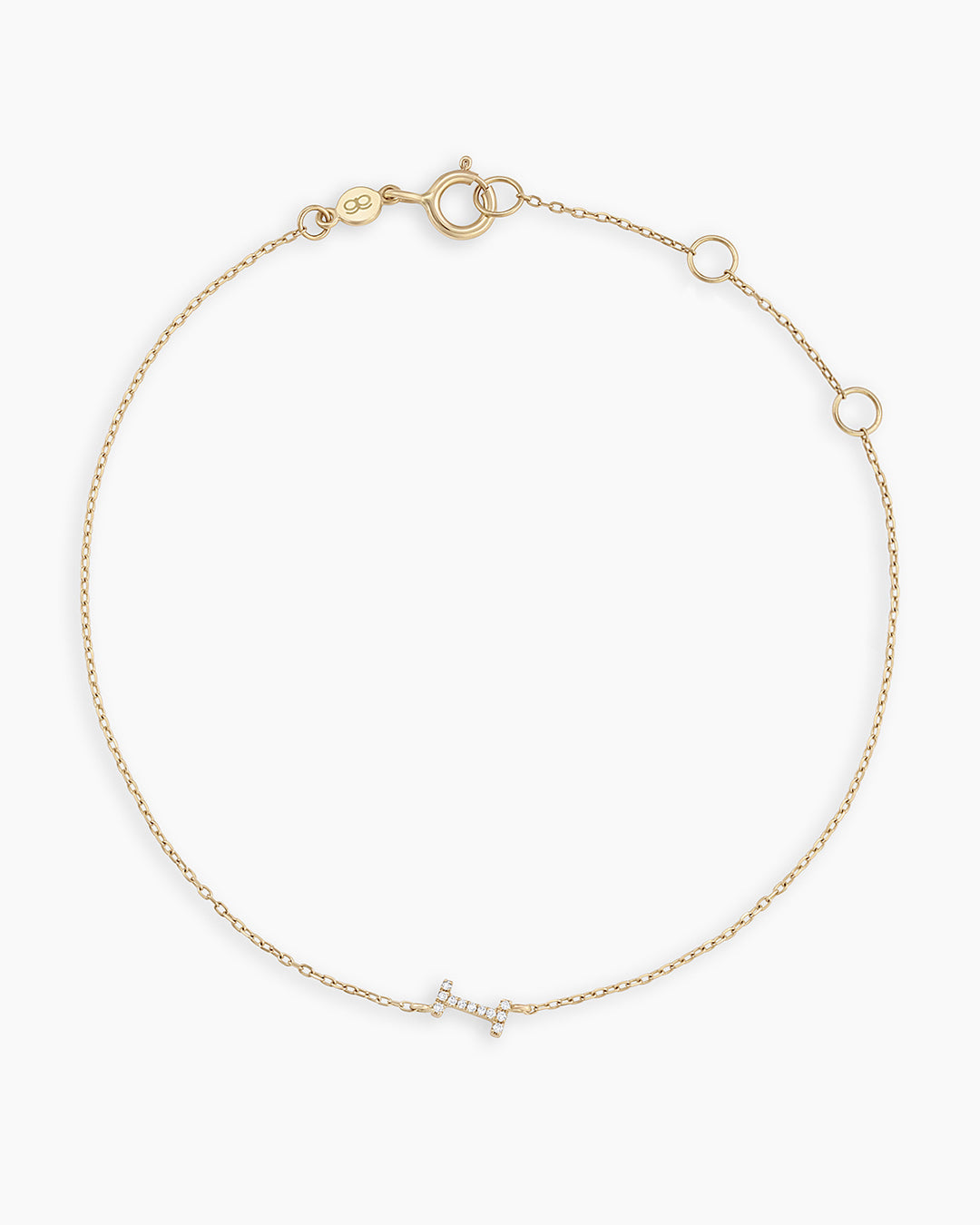 Diamond Pavé Alphabet Bracelet #I || option::14K Solid Gold, I