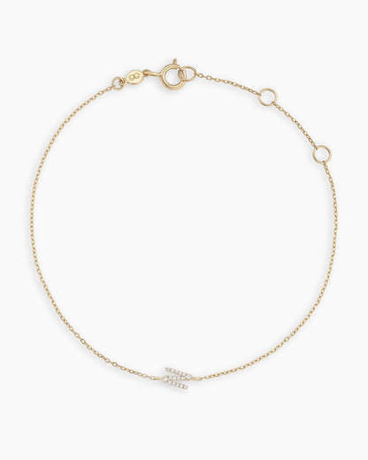 Diamond Pavé Alphabet Bracelet #N || option::14K Solid Gold, N