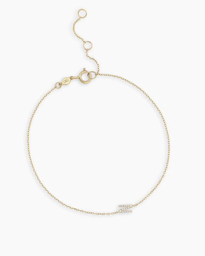 Diamond Pavé Alphabet Bracelet # || option::14K Solid Gold, N