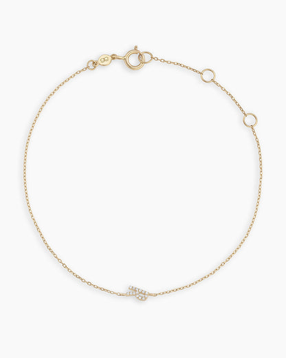 Diamond Pavé Alphabet Bracelet #R || option::14K Solid Gold, R