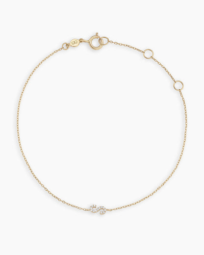 Diamond Pavé Alphabet Bracelet #S || option::14K Solid Gold, S