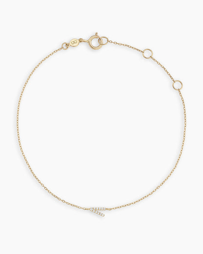 Diamond Pavé Alphabet Bracelet #V || option::14K Solid Gold, V