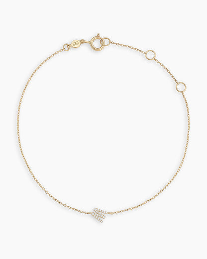 Diamond Pavé Alphabet Bracelet #W || option::14K Solid Gold, W