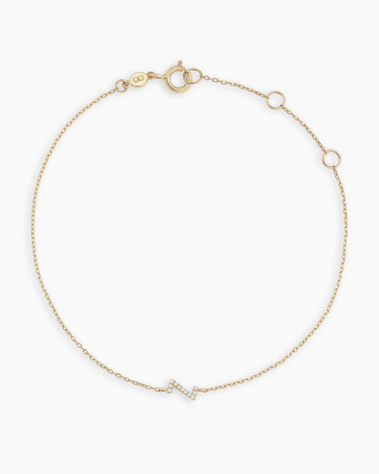 Diamond Pavé Alphabet Bracelet #Z || option::14K Solid Gold, Z