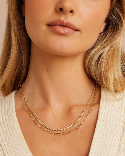 Classic Diamond Row Necklace || option::14K Solid Gold