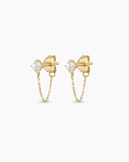 Pearl Newport Chain Huggie || option::14K Solid Gold