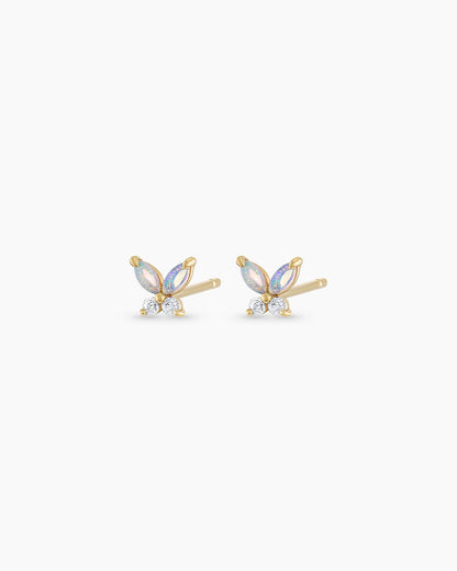 Opal Butterfly Stud Butterfly Earrings || option::14K Solid Gold
