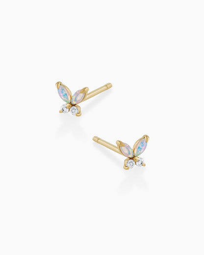 Opal Butterfly Stud Butterfly Earrings || option::14K Solid Gold