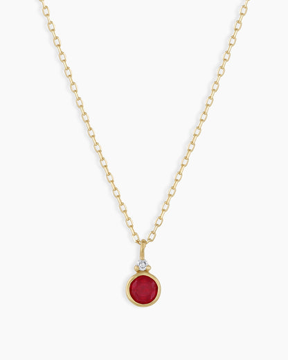 July Birthstone Necklace || option::14K Solid Gold, Ruby - July